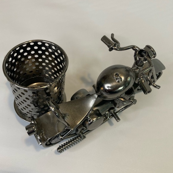 Motorcycle Gun Metal Desktop Pen Accessory Holder Office Biker Hog Decor Gift - Picture 3 of 7